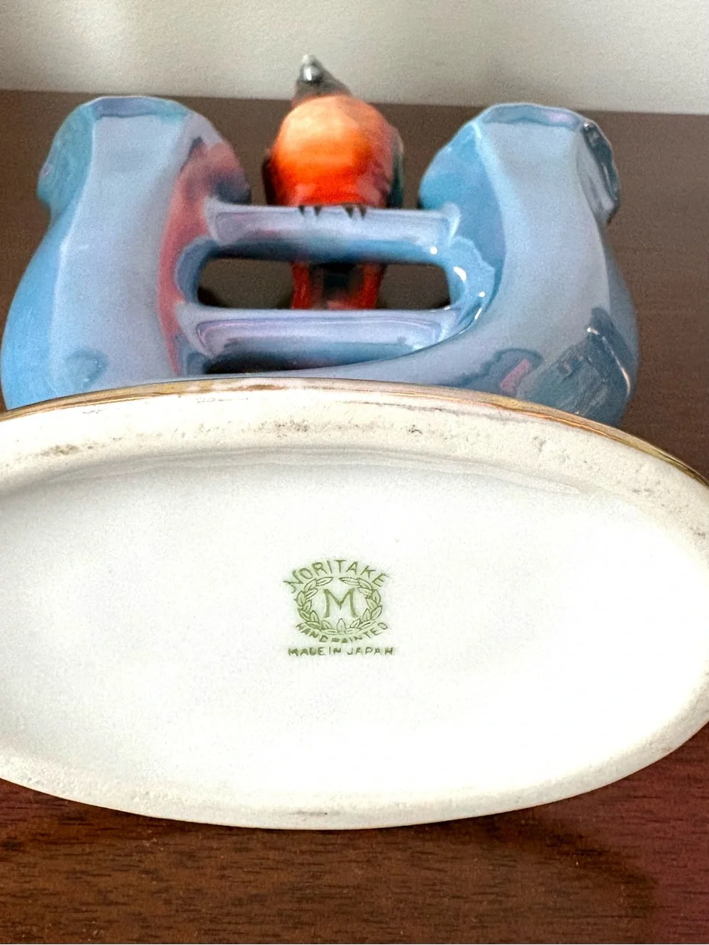 Noritake Art Deco Lustreware Double Vase with colorful Parrot circa 1930’s mint!